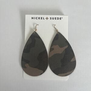 Nickel & Suede Leather Camo Suede Earrings New in Box